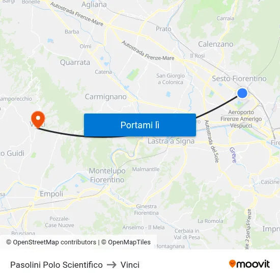 Pasolini Polo Scientifico to Vinci map