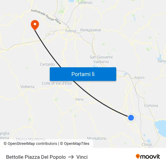 Bettolle Piazza Del Popolo to Vinci map
