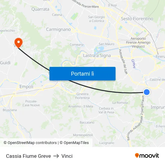 Cassia Fiume Greve to Vinci map
