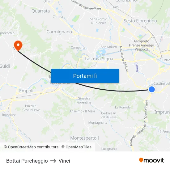 Bottai Parcheggio to Vinci map