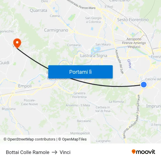 Bottai Colle Ramole to Vinci map