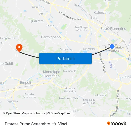 Pratese Primo Settembre to Vinci map