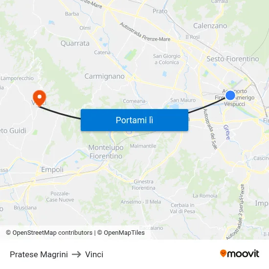 Pratese Magrini to Vinci map