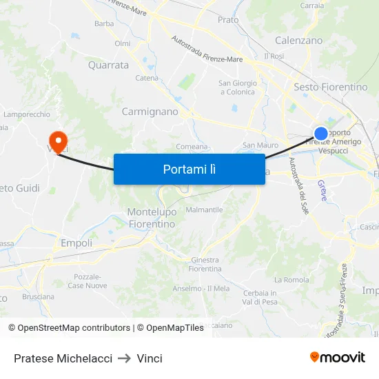 Pratese Michelacci to Vinci map
