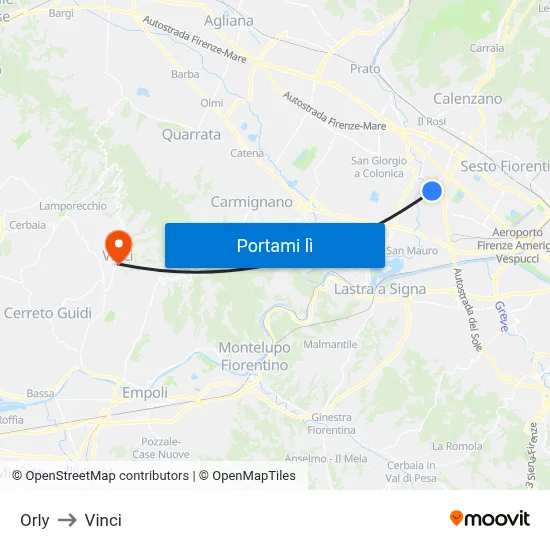 Orly to Vinci map