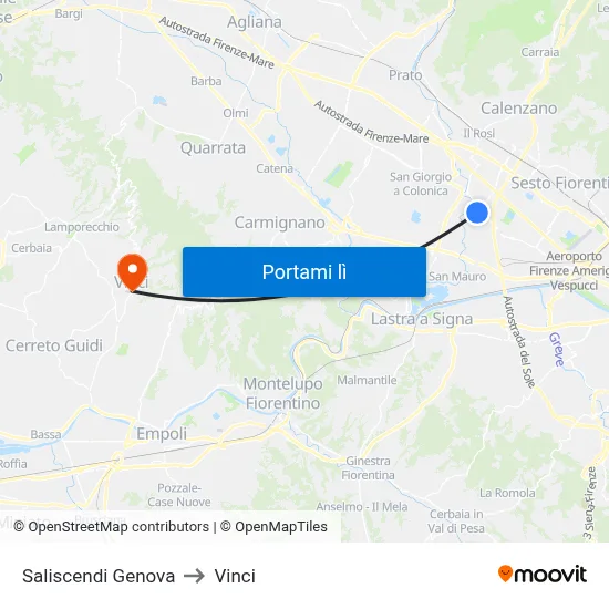 Saliscendi Genova to Vinci map
