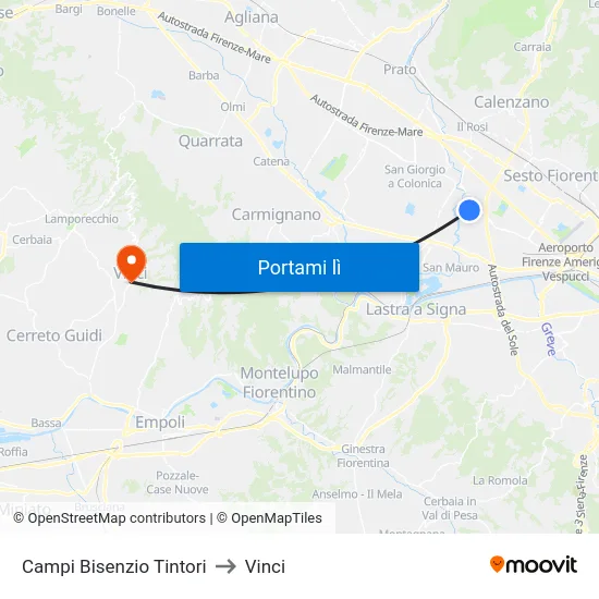 Campi Bisenzio Tintori to Vinci map