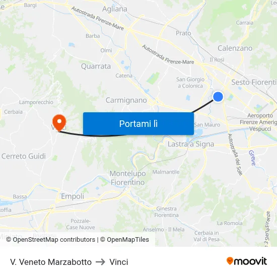 V. Veneto Marzabotto to Vinci map