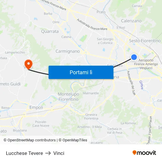 Lucchese Tevere to Vinci map