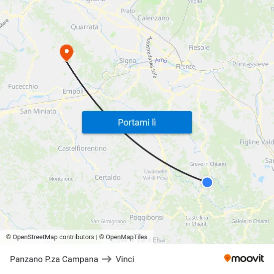 Panzano P.za Campana to Vinci map