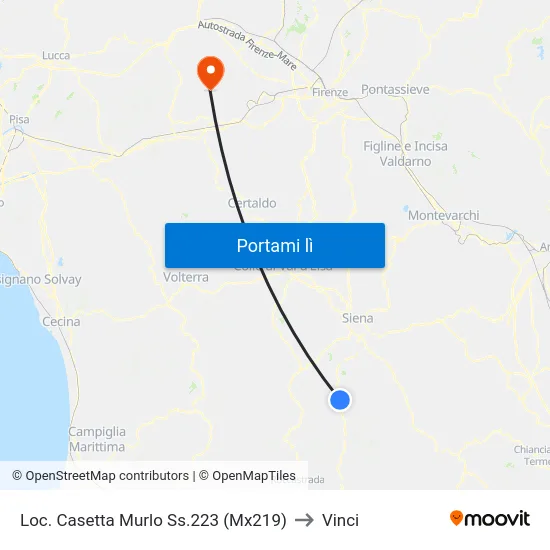 Loc. Casetta Murlo Ss.223 (Mx219) to Vinci map