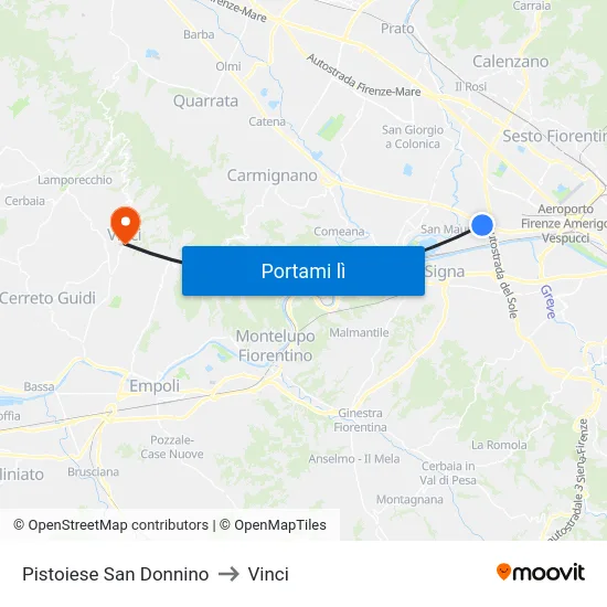 Pistoiese San Donnino to Vinci map