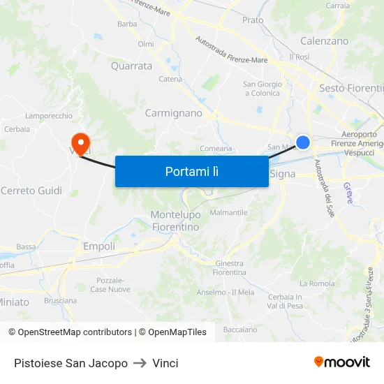Pistoiese San Jacopo to Vinci map