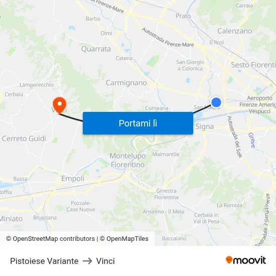 Pistoiese Variante to Vinci map