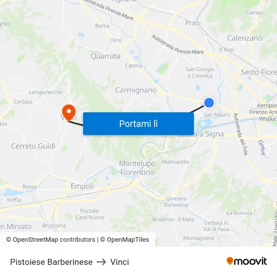 Pistoiese Barberinese to Vinci map
