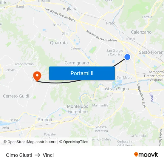 Olmo Giusti to Vinci map