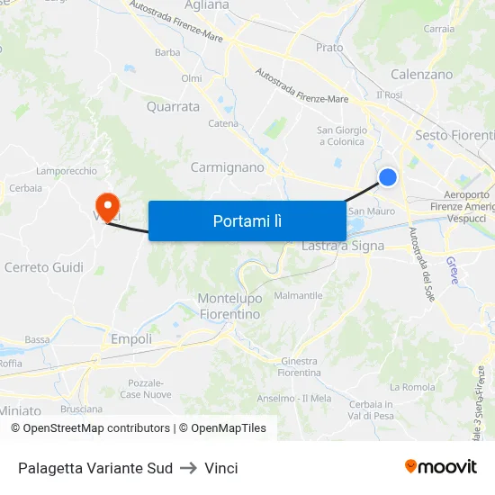 Palagetta Variante Sud to Vinci map