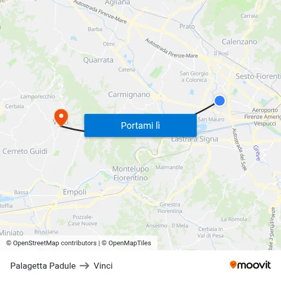 Palagetta Padule to Vinci map