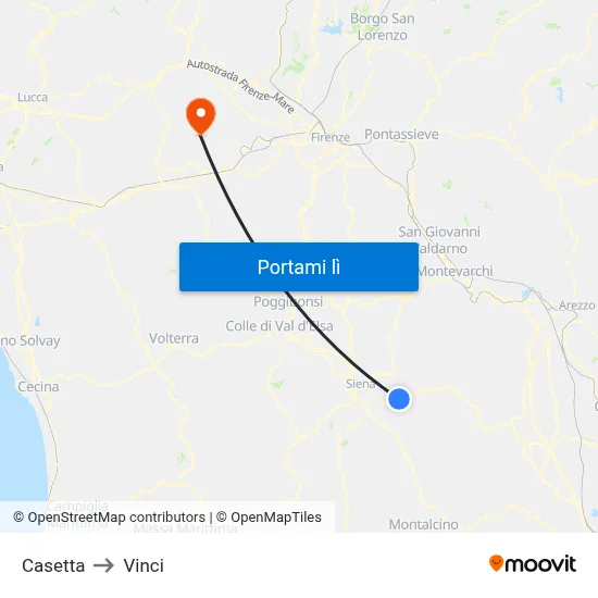 Casetta to Vinci map
