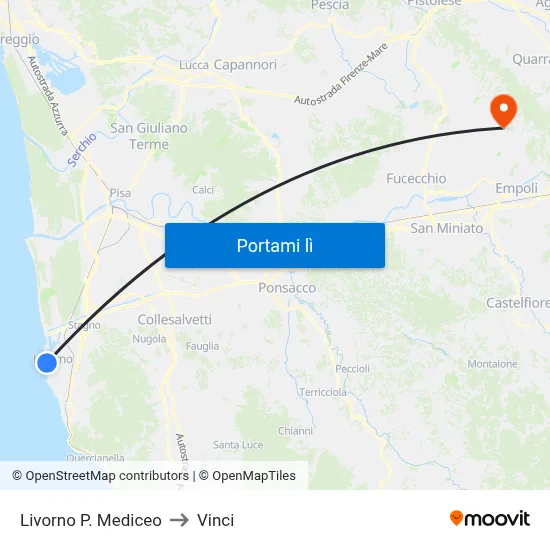Livorno P. Mediceo to Vinci map