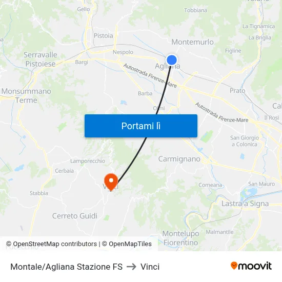 Montale/Agliana Stazione FS to Vinci map