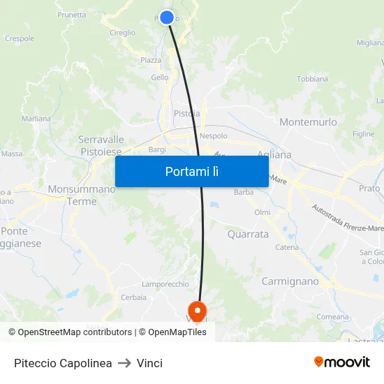 Piteccio Capolinea to Vinci map
