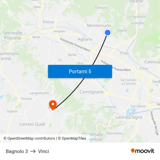 Bagnolo 3 to Vinci map