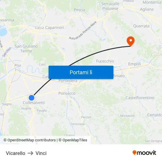 Vicarello to Vinci map