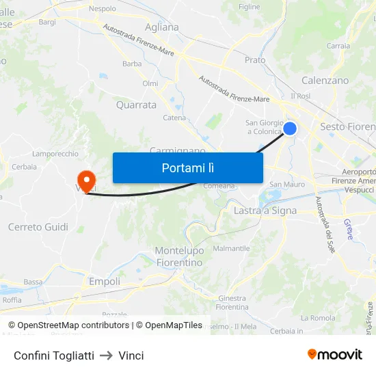 Confini Togliatti to Vinci map