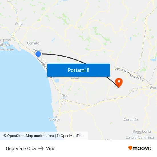 Ospedale Opa to Vinci map