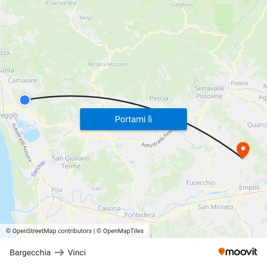 Bargecchia to Vinci map