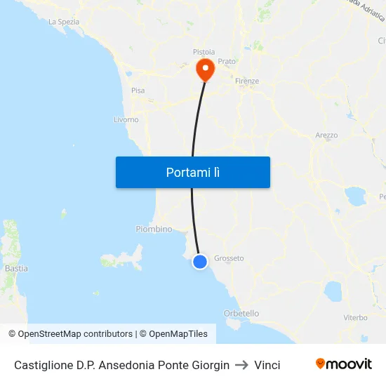 Castiglione D.P. Ansedonia Ponte Giorgin to Vinci map