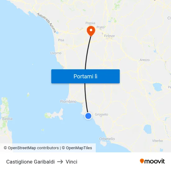 Castiglione Garibaldi to Vinci map