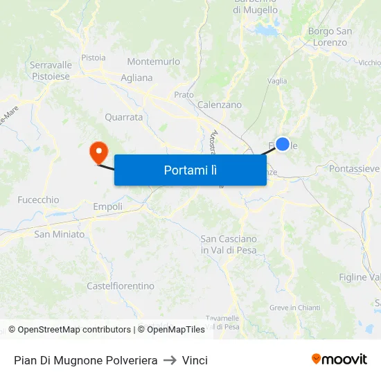 Pian Di Mugnone Polveriera to Vinci map