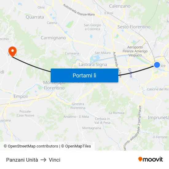 Panzani Unità to Vinci map