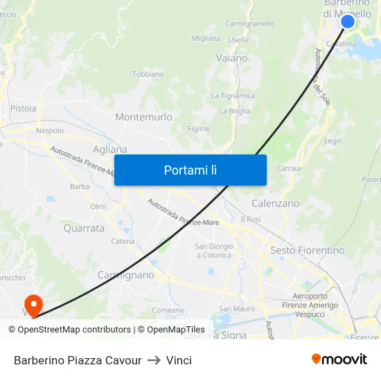 Barberino Piazza Cavour to Vinci map