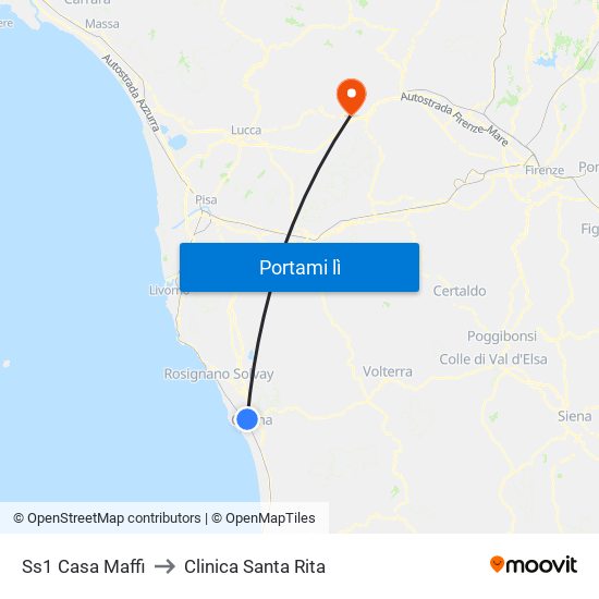 Ss1 Casa Maffi to Clinica Santa Rita map