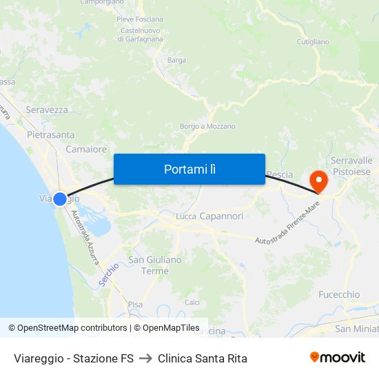 Viareggio Stazione FS to Clinica Santa Rita map