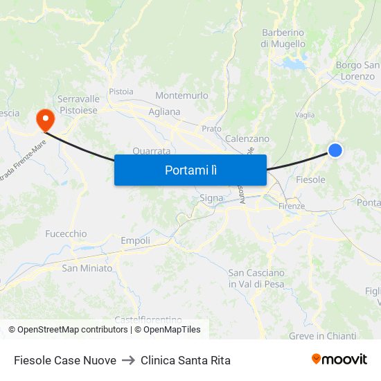 Fiesole Case Nuove to Clinica Santa Rita map