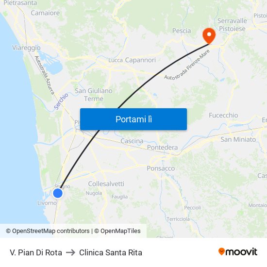 V. Pian Di Rota to Clinica Santa Rita map