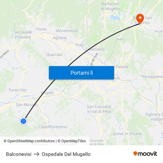 Balconevisi to Ospedale Del Mugello map