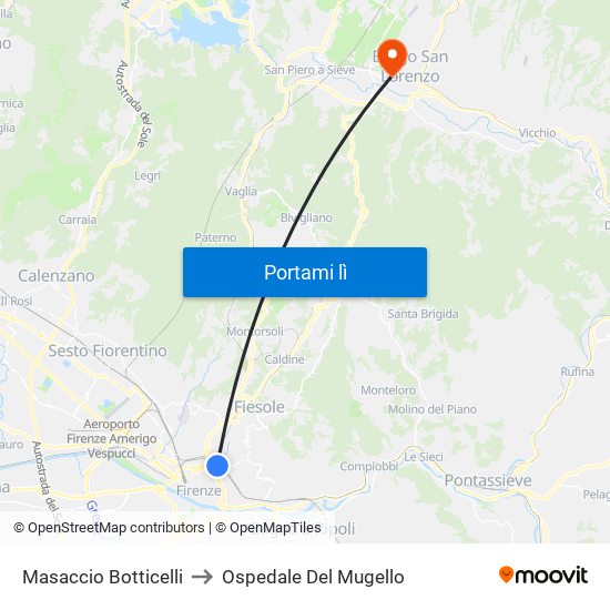 Masaccio Botticelli to Ospedale Del Mugello map