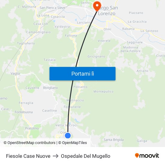 Fiesole Case Nuove to Ospedale Del Mugello map