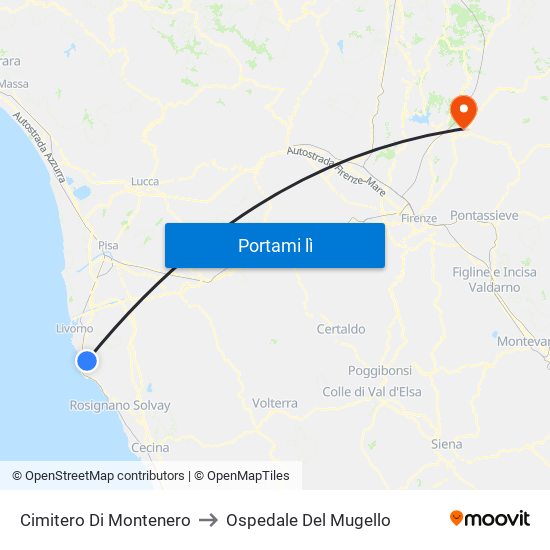 Cimitero Di Montenero to Ospedale Del Mugello map