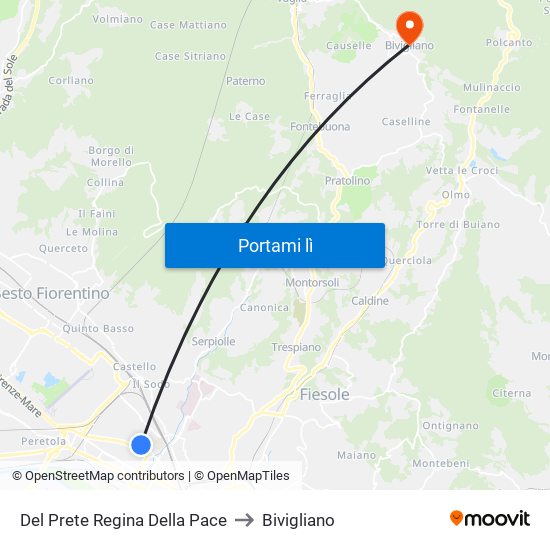 Del Prete Regina Della Pace to Bivigliano map