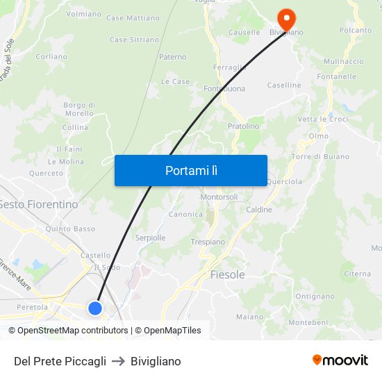 Del Prete Piccagli to Bivigliano map