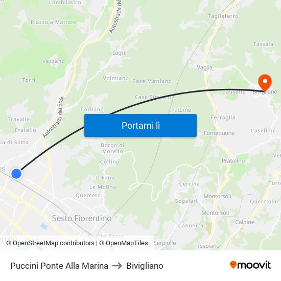 Puccini Ponte Alla Marina to Bivigliano map