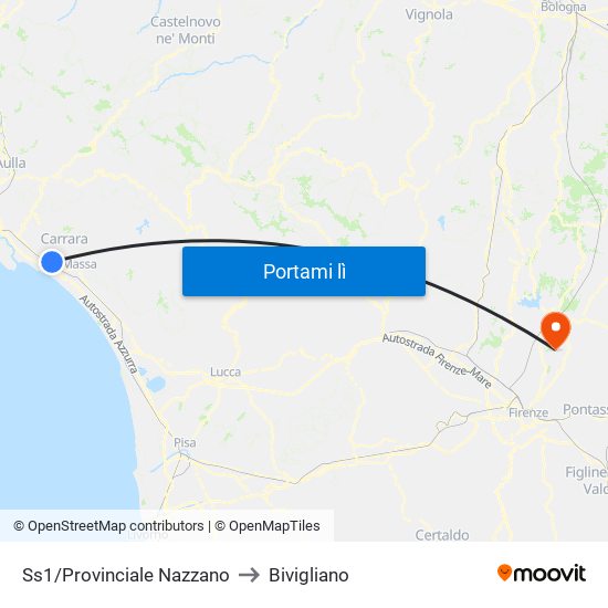 Ss1/Provinciale Nazzano to Bivigliano map