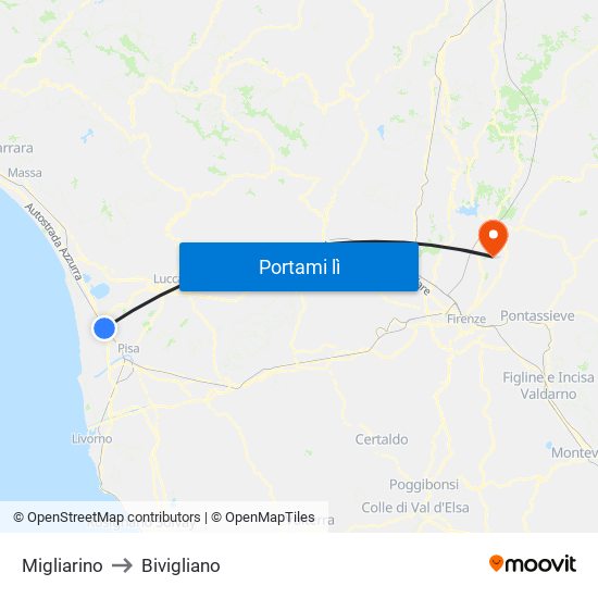 Migliarino to Bivigliano map