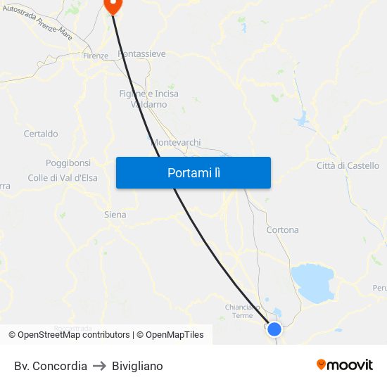 Bv. Concordia to Bivigliano map